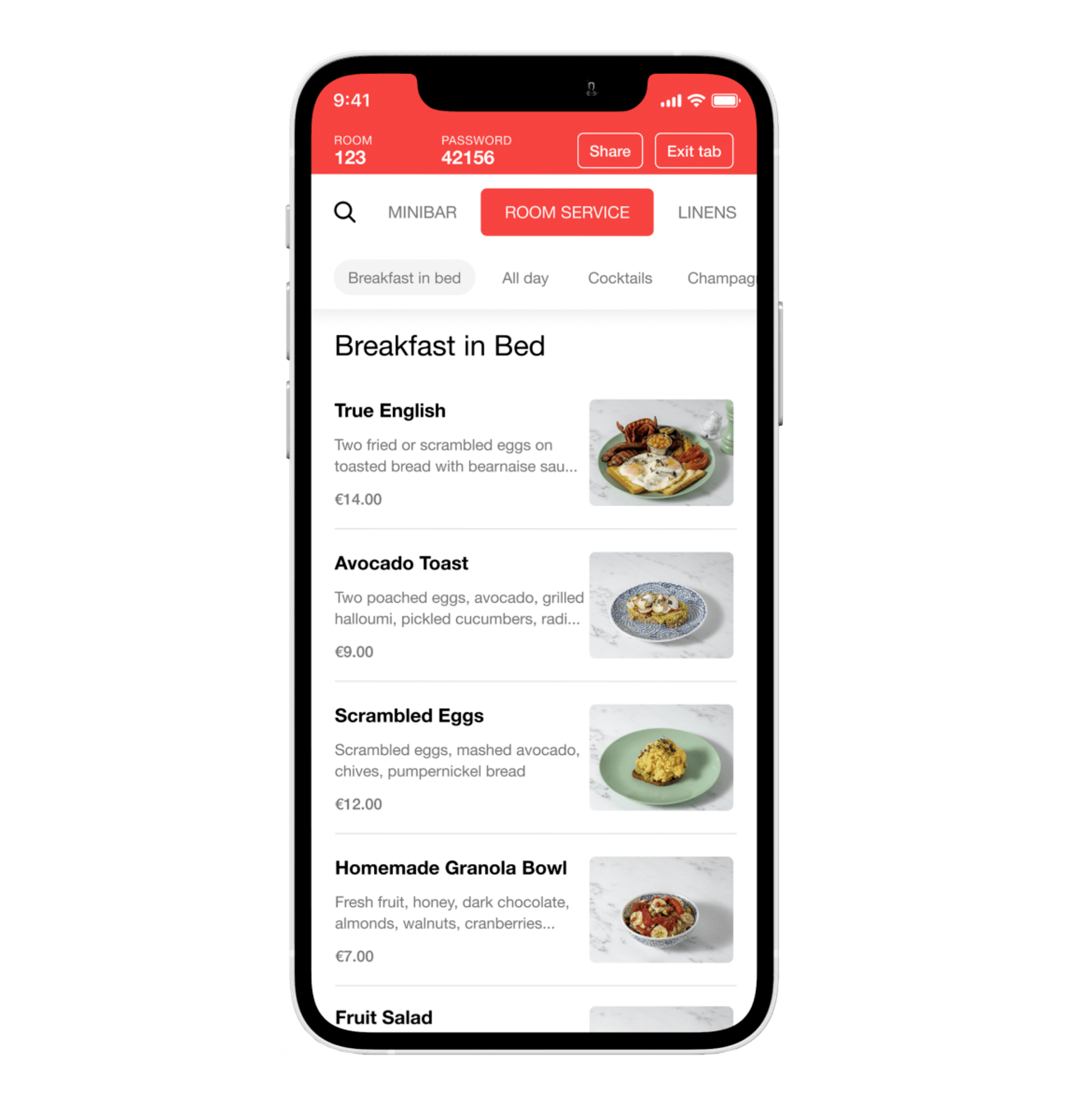 breakfast menu in app